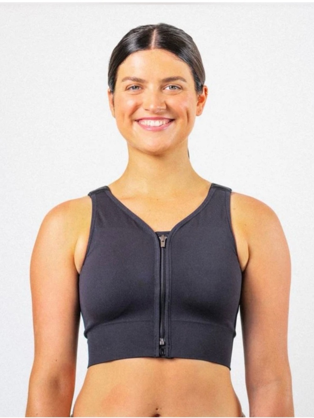 Prairie Wear HuggerPrima Bra Black Front-Zip Sports Crop Bra